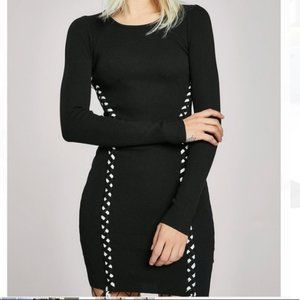 Long Sleeve Black Dress with Black & White Ties
